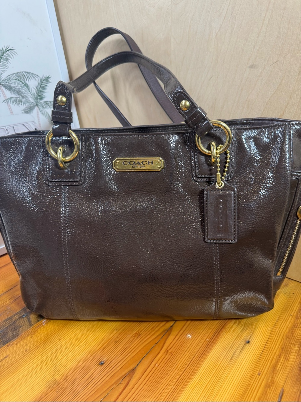 COACH Dark Brown pattern Leather Tote with Gold Hardwaref 1260-f 20431